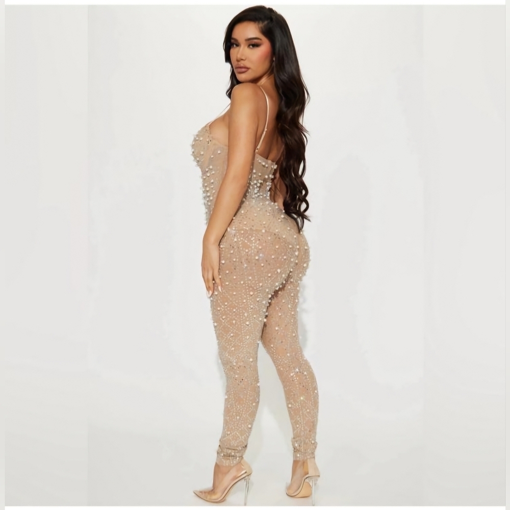 Fashion NovaFashion Nova Party Like It's My Birthday Embellished Jumpsuit Nude - Picture 3 of 9